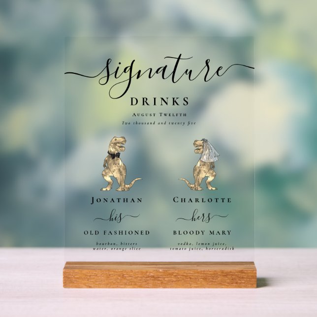 Dinosaur Bride and Groom Signature Drinks Wedding (Neutre)