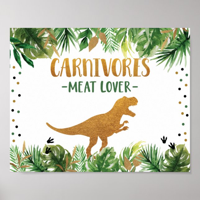 Dinosaur Carnivores Birthday Food Table Sign Poster (Vorne)