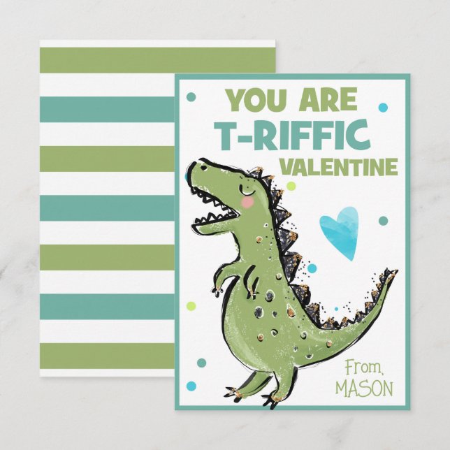 Dinosaur Carte Saint Valentin pour les enfants, Vo (Devant / Derrière)