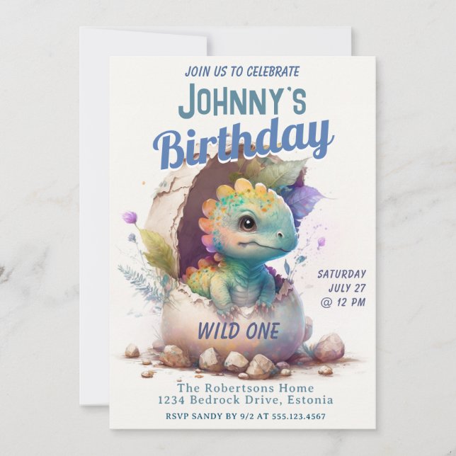 Dinosaur Child's Wild One Birthday Einladung (Vorderseite)