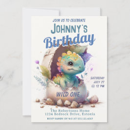 Dinosaur Child's Wild One Birthday Einladung