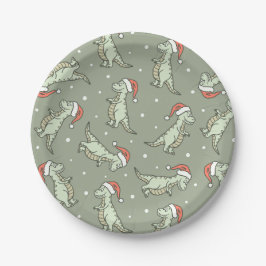 Dinosaur Christmas Boy Santa Claus Dino T-Rex Sage Pappteller