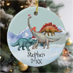 Dinosaur Christmas Jurassic Watercolor Name Keramik Ornament<br><div class="desc">Dieses Design kann in dem Bereich personalisiert werden, der durch das Ändern des Fotos und/oder Textes zur Verfügung gestellt wird. Sie können auch angepasst werden, indem Sie auf Vorlage personalisieren klicken und dann auf die Schaltfläche klicken, um weitere Optionen anzupassen, um die Hintergrundfarbe zu löschen oder zu ändern, Text hinzuzufügen,...</div>