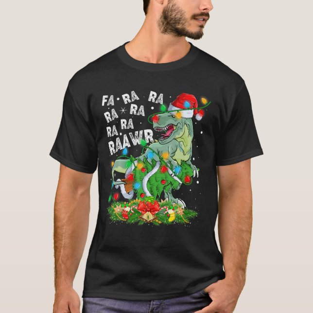 Dinosaur Christmas Lighting Fa Ra Ra Raawr Tree Re T-Shirt (Vorderseite)