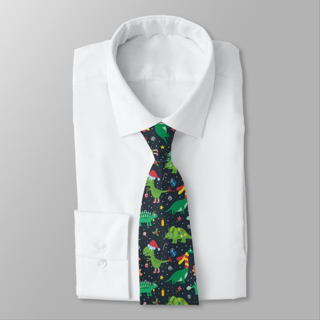 Dinosaur Christmas Neck Tie Krawatte (Gebunden)