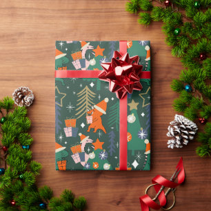 Dinosaur Christmas Party Green Geschenkpapier