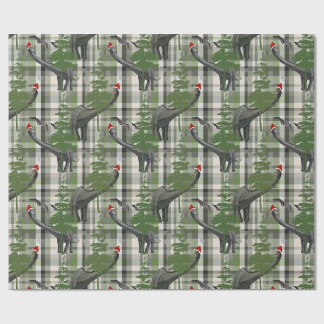 Dinosaur Christmas Plaid Geschenkpapier (Flach)