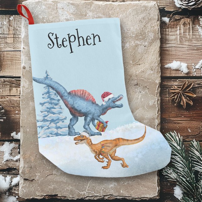 Dinosaur Christmas Raptor Aquarellname Kleiner Weihnachtsstrumpf (Von Creator hochgeladen)