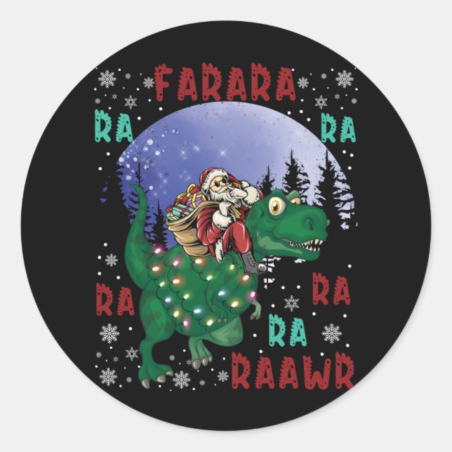 Dinosaur Christmas Runder Aufkleber (Vorderseite)