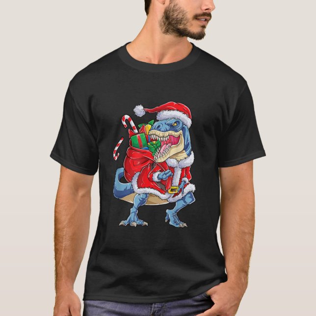 Dinosaur Christmas Santa Claus T Rex Boys Men Funn T-Shirt (Vorderseite)