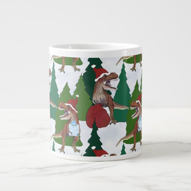 Dinosaur Christmas T-Rex Santa Jumbo-Tasse (Vorderseite)