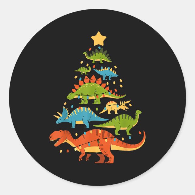 Dinosaur Christmas Tree Dino Trex Dinosaur Lover C Runder Aufkleber (Vorderseite)