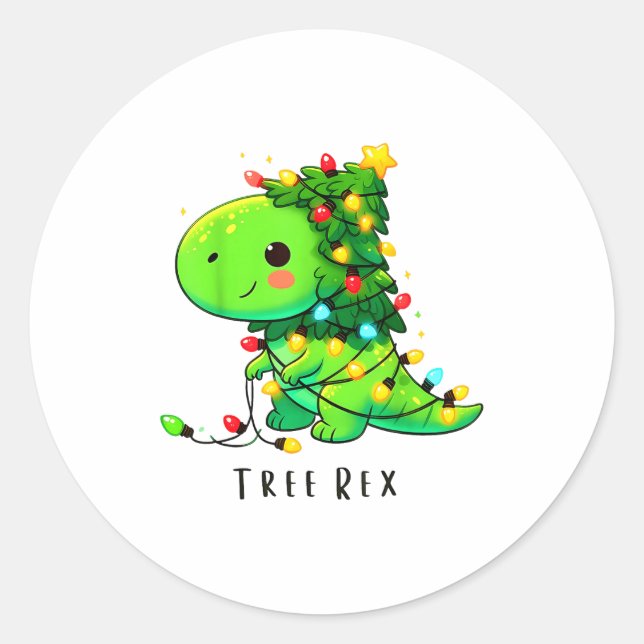 Dinosaur Christmas Tree Rex Pajamas Men Boys Xmas  Runder Aufkleber (Vorderseite)