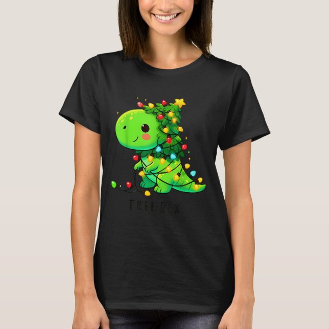 Dinosaur Christmas Tree Rex Pajamas Men Boys Xmas  T-Shirt (Vorderseite)