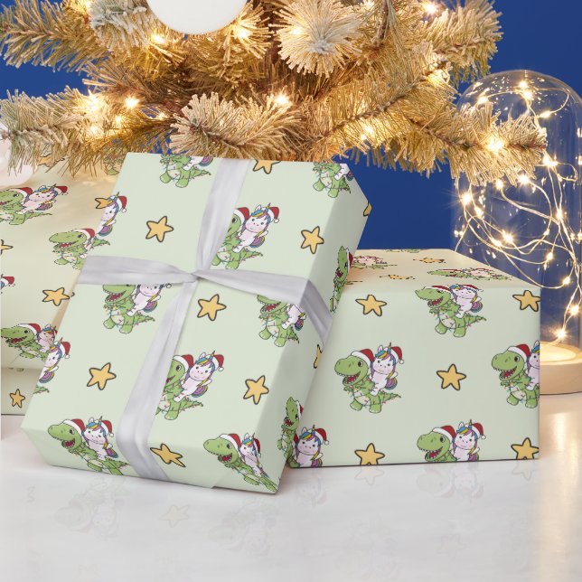 Dinosaur Christmas Unicorn Winter T-Rex Dino Wrapp Geschenkpapier (Feiertage)