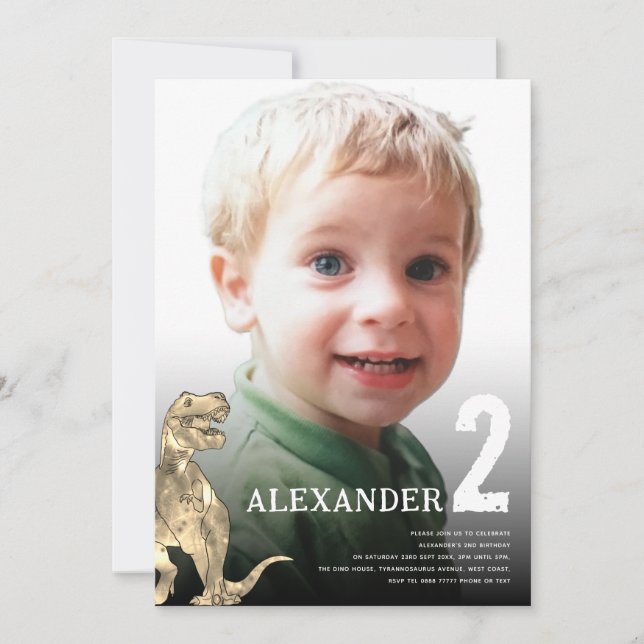 Dinosaur Custom Foto 2. Geburtstag Party Einladung (Vorderseite)