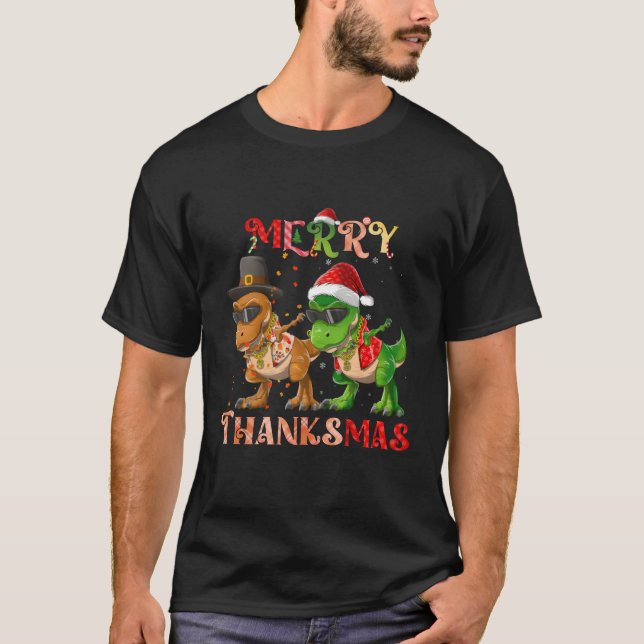 Dinosaur Dabbing Rapper Hip Hop Merryhanksmas gift T-Shirt (Vorderseite)