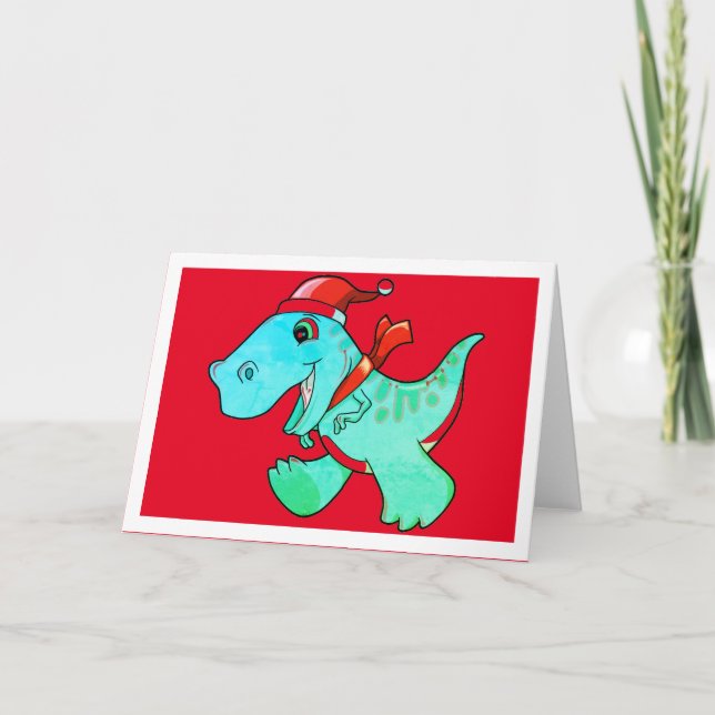 DINOSAUR DE NOËL POUR LES ENFANTS CARTE DE SALUT (Devant)
