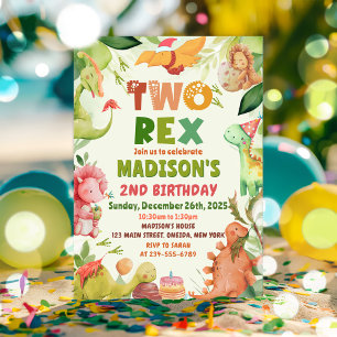 Dinosaur Deux Rex Green 2e Invitation anniversaire