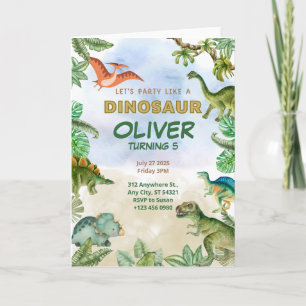 Dinosaur Dino 5e Anniversaire Invitation Carte pli