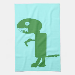 Dinosaur Dino, Green Blue Digital Kids Art Geschirrtuch