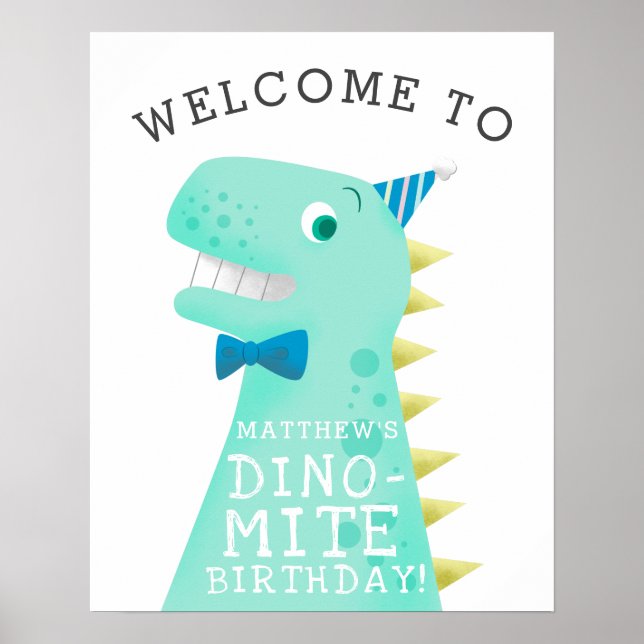 Dinosaur Dino Mite Affiche de bienvenue de fête d' (Devant)
