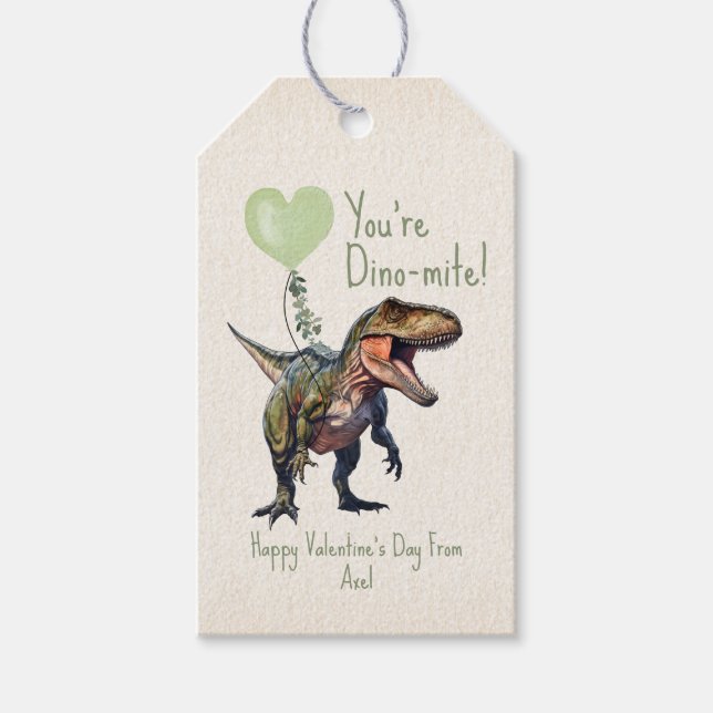 Dinosaur Dino-mite Green Classroom Valentine Geschenkanhänger (Vorderseite)