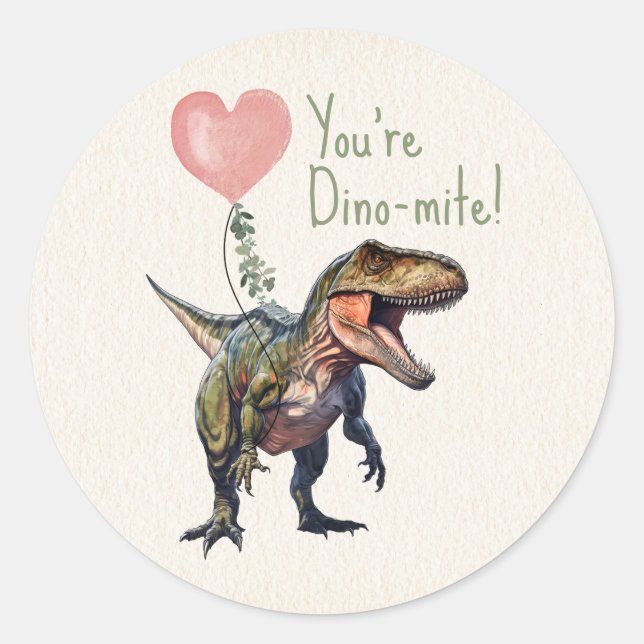 Dinosaur Dino-mite Klassenzimmer Valentine Runder Aufkleber (Vorderseite)