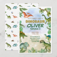Dinosaur Dino T-rex 5. Geburtstag Einladungen Kart