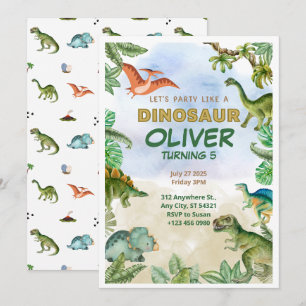 Dinosaur Dino T-Rex 5. Geburtstagseinladungskarten Feiertagskarte
