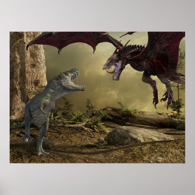 Dinosaur Dragon Tyrannosaurus Battle Poster (Vorne)