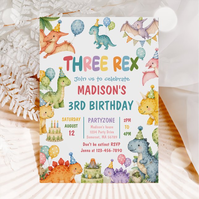 Dinosaur Drei Rex 3. Geburtstagsfeier Einladung (Von Creator hochgeladen)