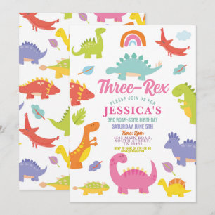 Dinosaur Drei Rex Süße Mädchen Rosa Party Einladung