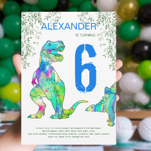 Dinosaur Dschungel 6. Geburtstagsparty Blau Einlad Einladung