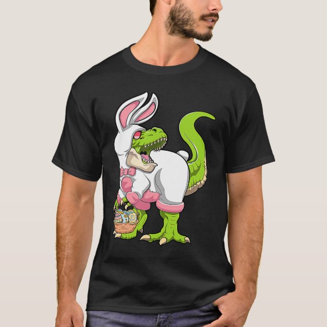 Dinosaur Easter Basket With Eggs Happy Easter T-Shirt (Vorderseite)
