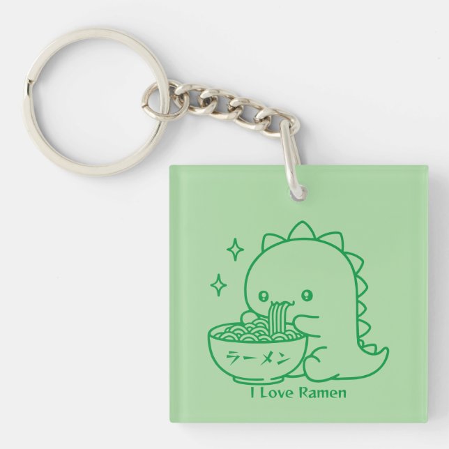 Dinosaur Eating Ramen Noodles Personalisiert Kawai Schlüsselanhänger (Vorderseite)