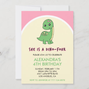 Dinosaur-Einladungen Mädchen 4. Geburtstag rosa sü Einladung