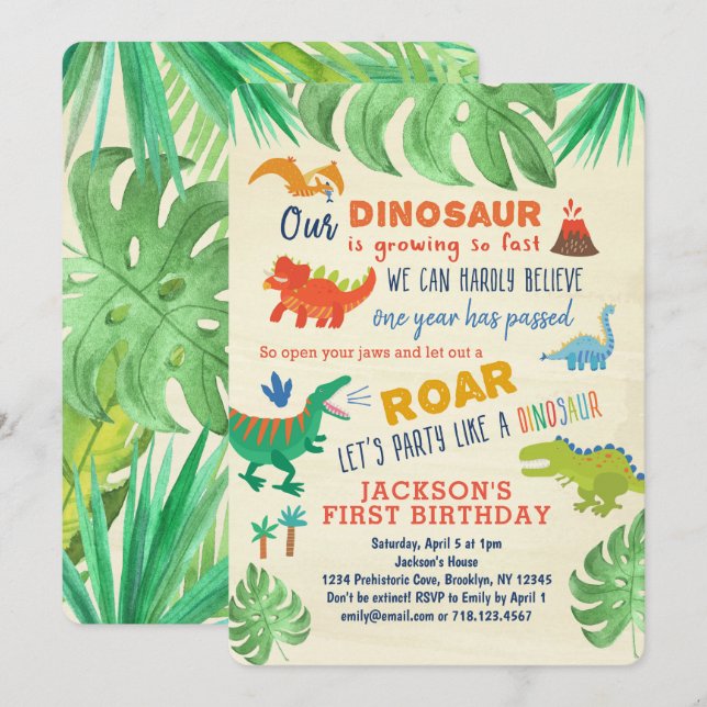 Dinosaur Erste Geburtstagseinladungen Dinosaur Par Einladung (Vorne/Hinten)