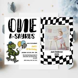 Dinosaur Erster Geburtstag, Skateboard Dinos 1. Einladung