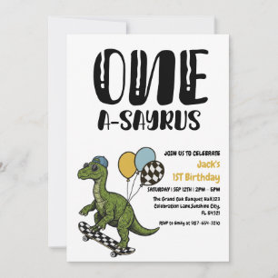 Dinosaur Erster Geburtstag, Skateboard Dinos 1. Einladung