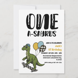 Dinosaur Erster Geburtstag, Skateboard Dinos 1. Einladung