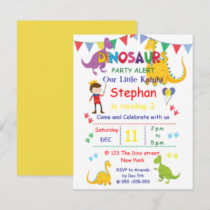 Dinosaur et Chevalier Anniversaire Invitations