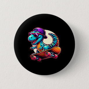 Dinosaur fährt Skateboard Lustiger T-Rex Dino Skat Button
