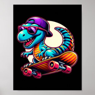 Dinosaur fährt Skateboard Lustiger T-Rex Dino Skat Poster