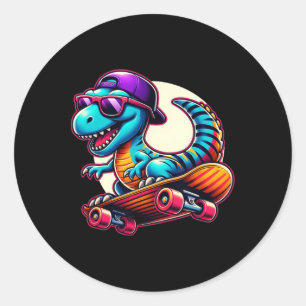 Dinosaur fährt Skateboard Lustiger T-Rex Dino Skat Runder Aufkleber
