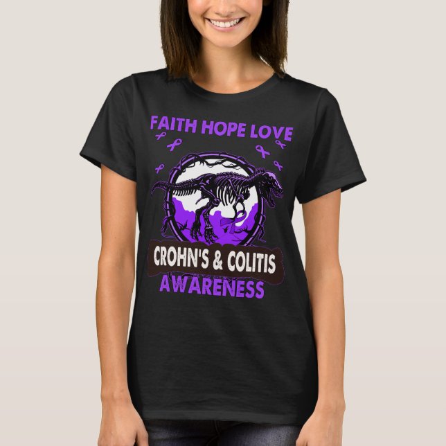 Dinosaur Faith Hope Liebe CROHN'S & COLITIS T-Shirt (Vorderseite)