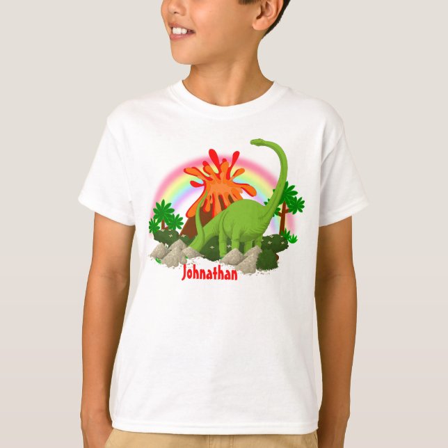 Dinosaur Fantasy Insel DIY Name Ausbruch Vulkan T-Shirt (Vorderseite)
