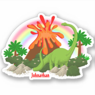 Dinosaur Fantasy Insel Vulkan Regenbogen DIY Name Aufkleber