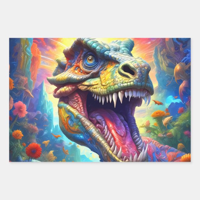 Dinosaur Fantasy T-Rex Geschenkpapier Set (Vorderseite)