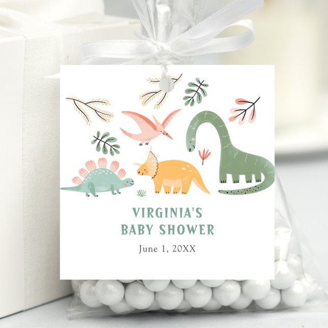 Dinosaur Favor Tag Geschenkanhänger (Cute Dinosaur Square Baby Shower Favor Tag by Painted Paperie)